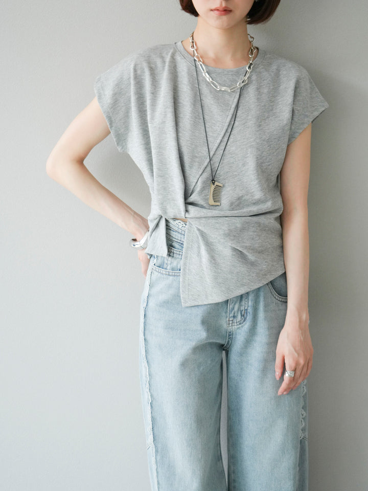 [予約]カシュクールTシャツ＆コームネックレスSET /グレー