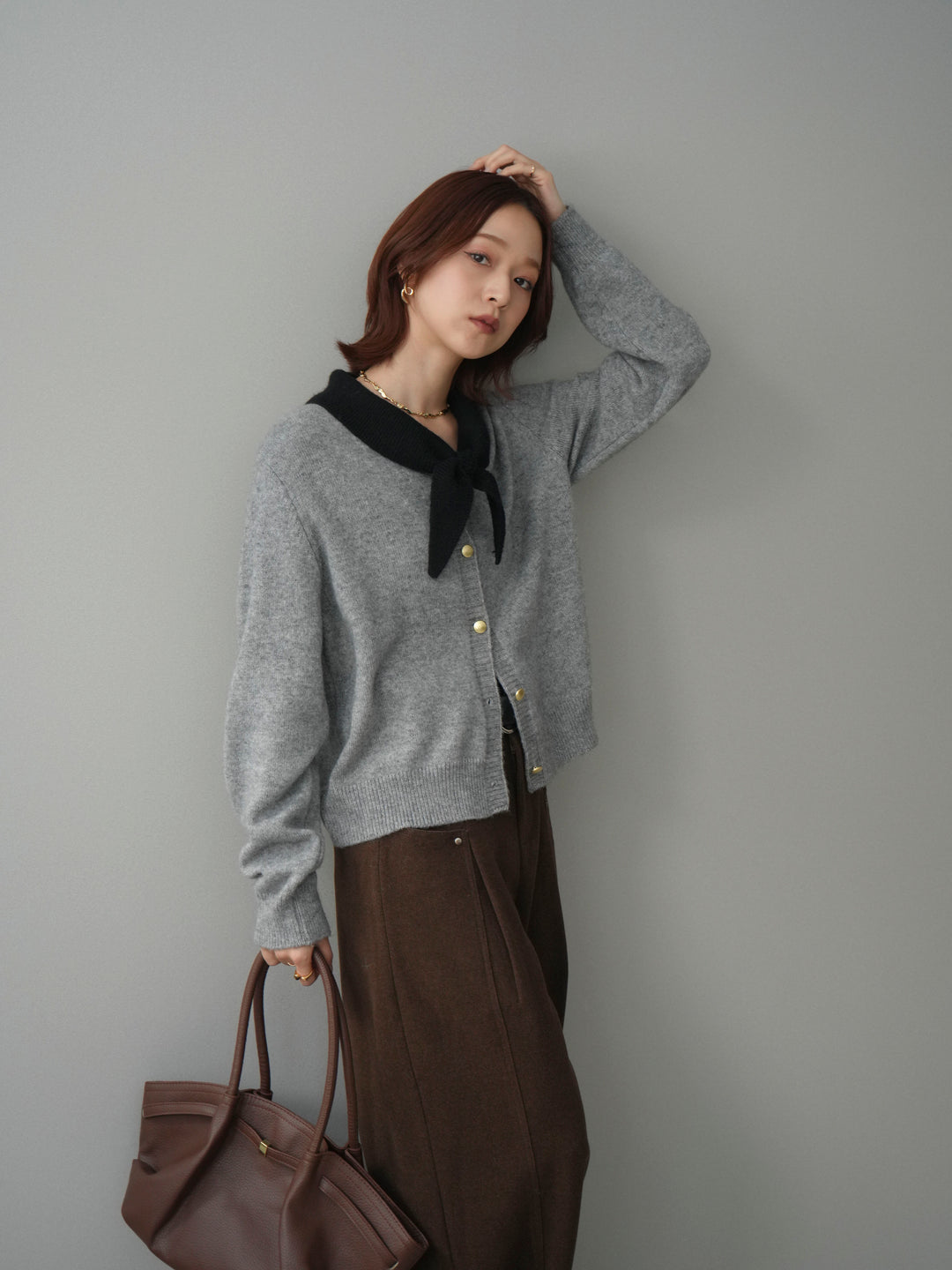 [SET]デザイン襟ニットカーディガン+デザイン襟ニットカーディガン(2set)