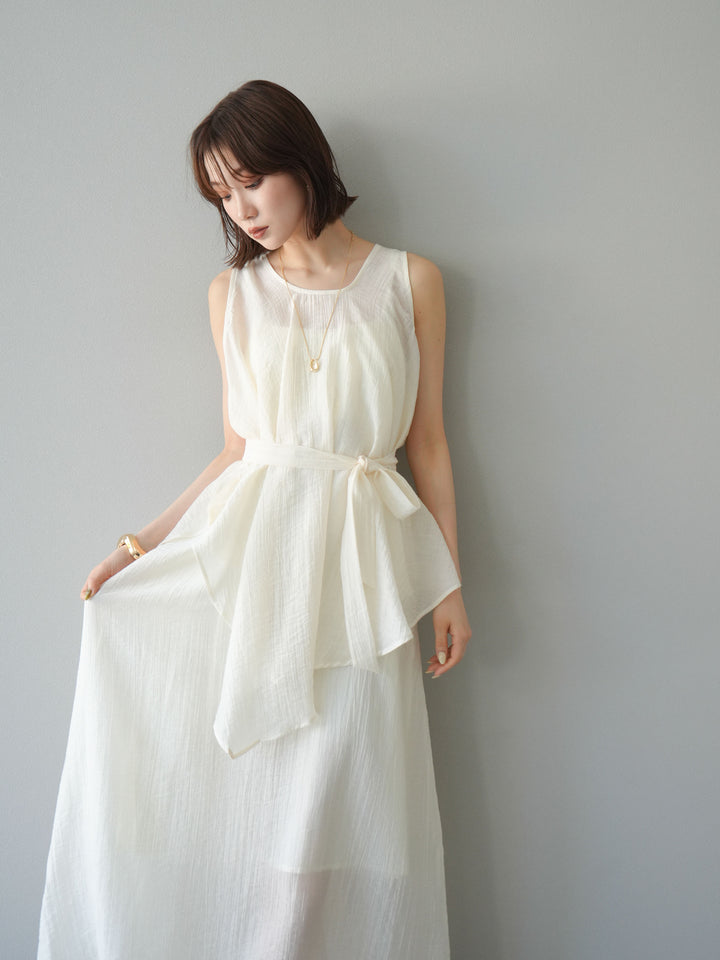 [SET]ワッシャーシアーアシメブラウス＆キャミワンピース+選べるアクセセット(2set)