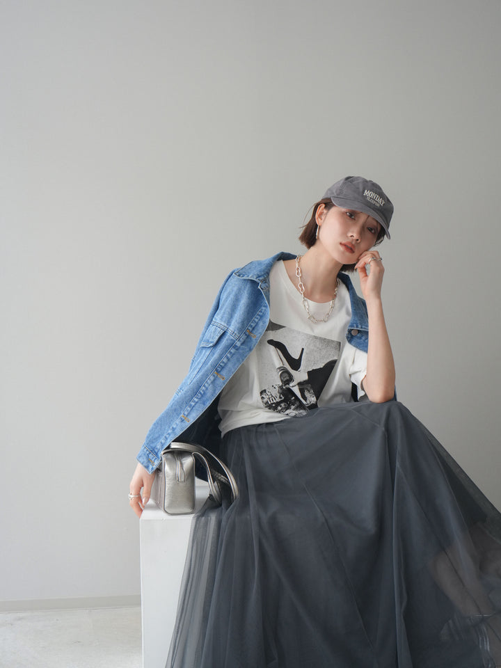 [SET]ルーズシルエットデニムジャケット+チュールボリュームスカート(2set)