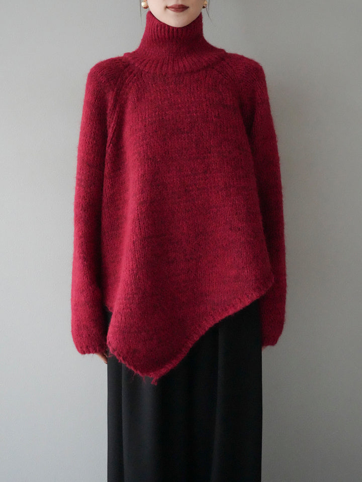 [予約]アシンメトリーハイネックニットプルオーバー/red