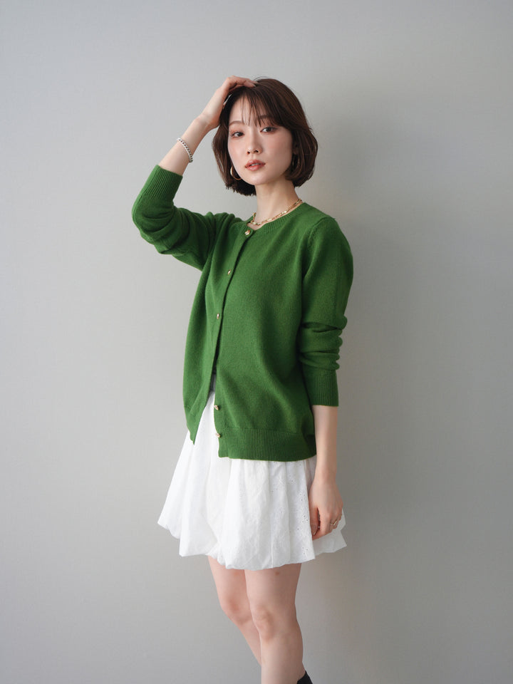 [SET]ハートボタンニットカーディガン+コットンライクレースバルーンミニスカート(2set)