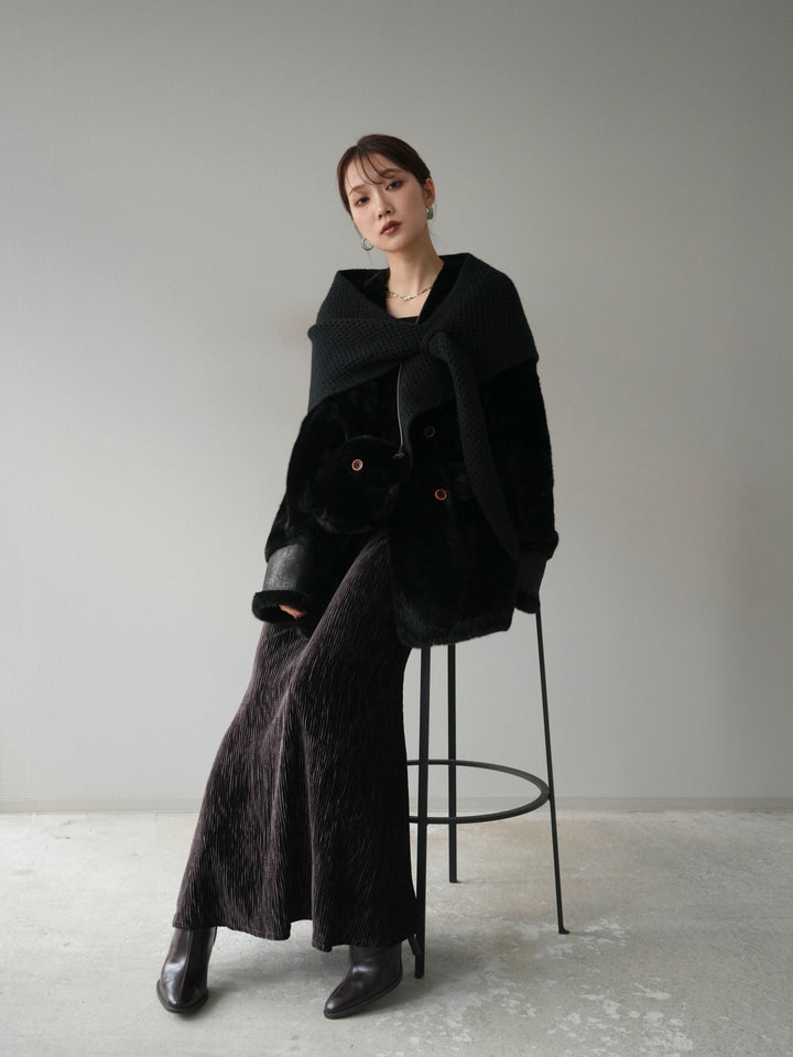 [予約]バッグ付エコファーノーカラーコート/black