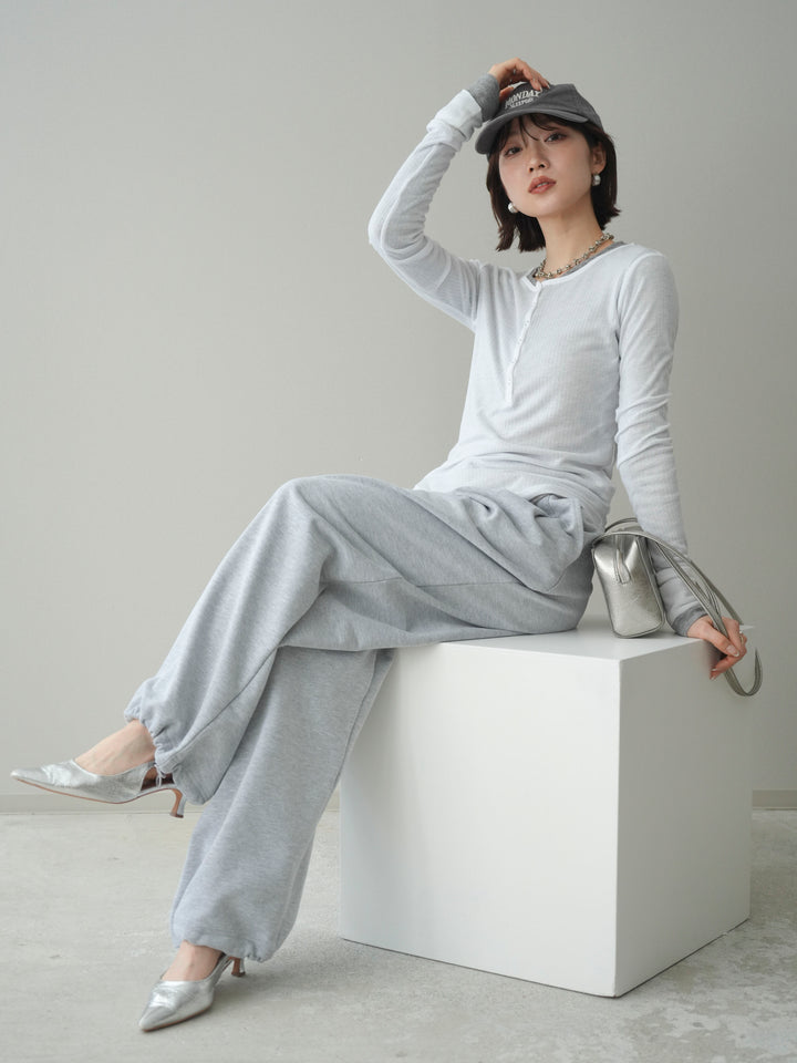 [予約]シアーリブヘンリーネックロンT/white