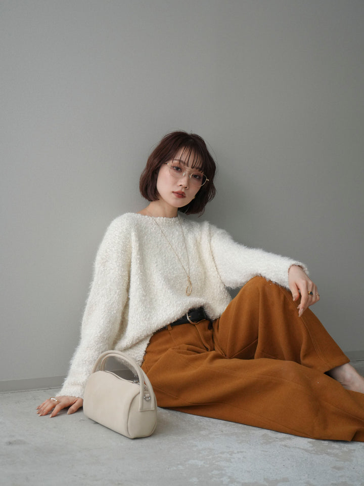 [SET]モールラメミックスヤーンニットプルオーバー+ベルト付起毛コクーンパンツ(2set)
