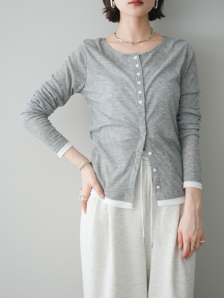 [予約]シアーリブバイカラーカーディガン/gray