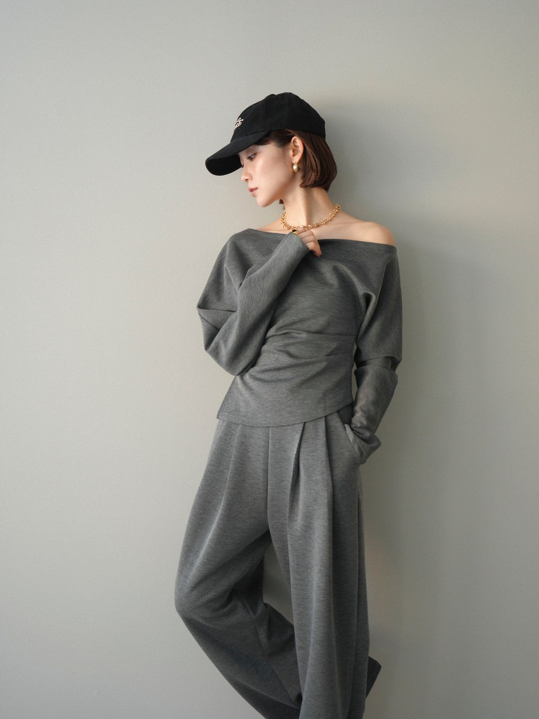 [SET]ライトポンチワンショルタックトップス＆パンツSETUP