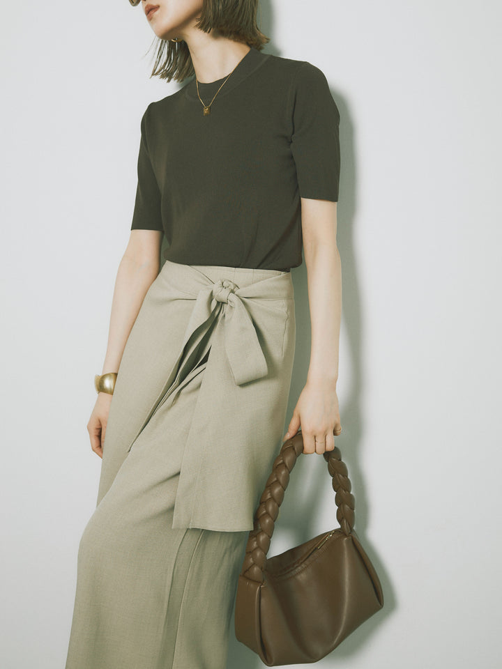 [預訂] 後開人造絲針織上衣/棕色