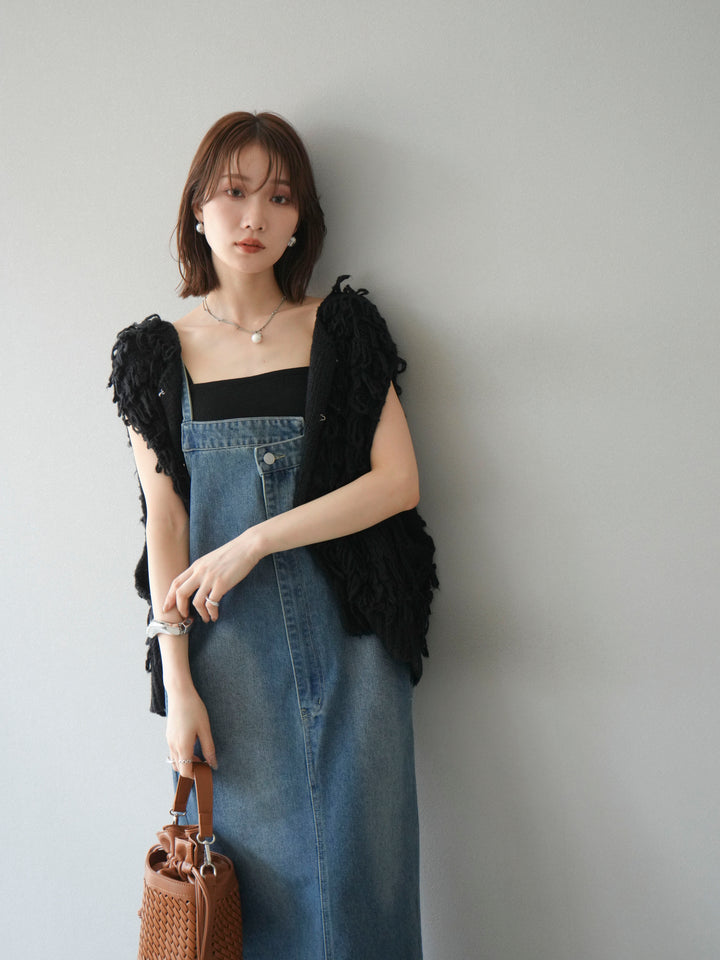 [SET]ループデザインベスト+アシンメトリーデニムワンピース(2set)