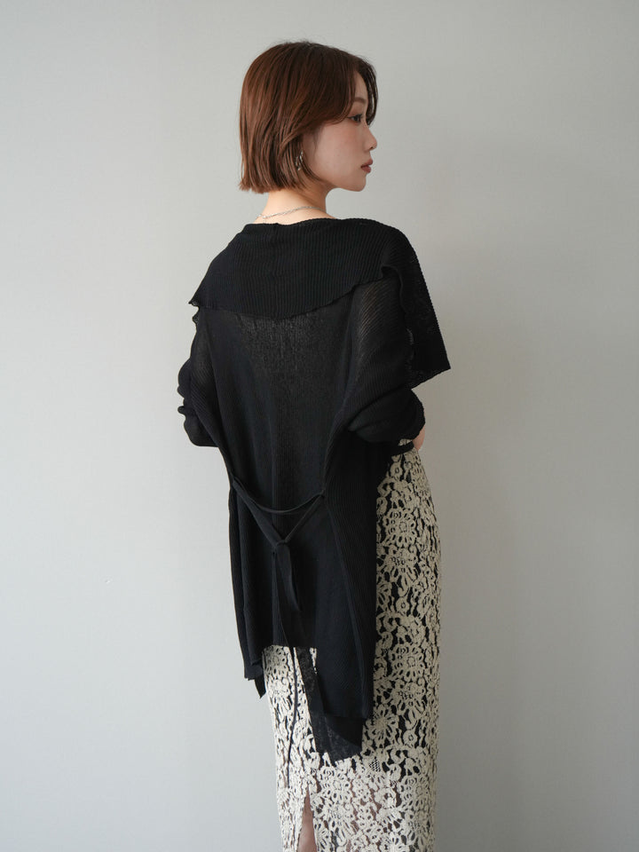 [SET]ドレープリブニットガウン+フルレースキャミ＆IラインスカートSET UP(2set)