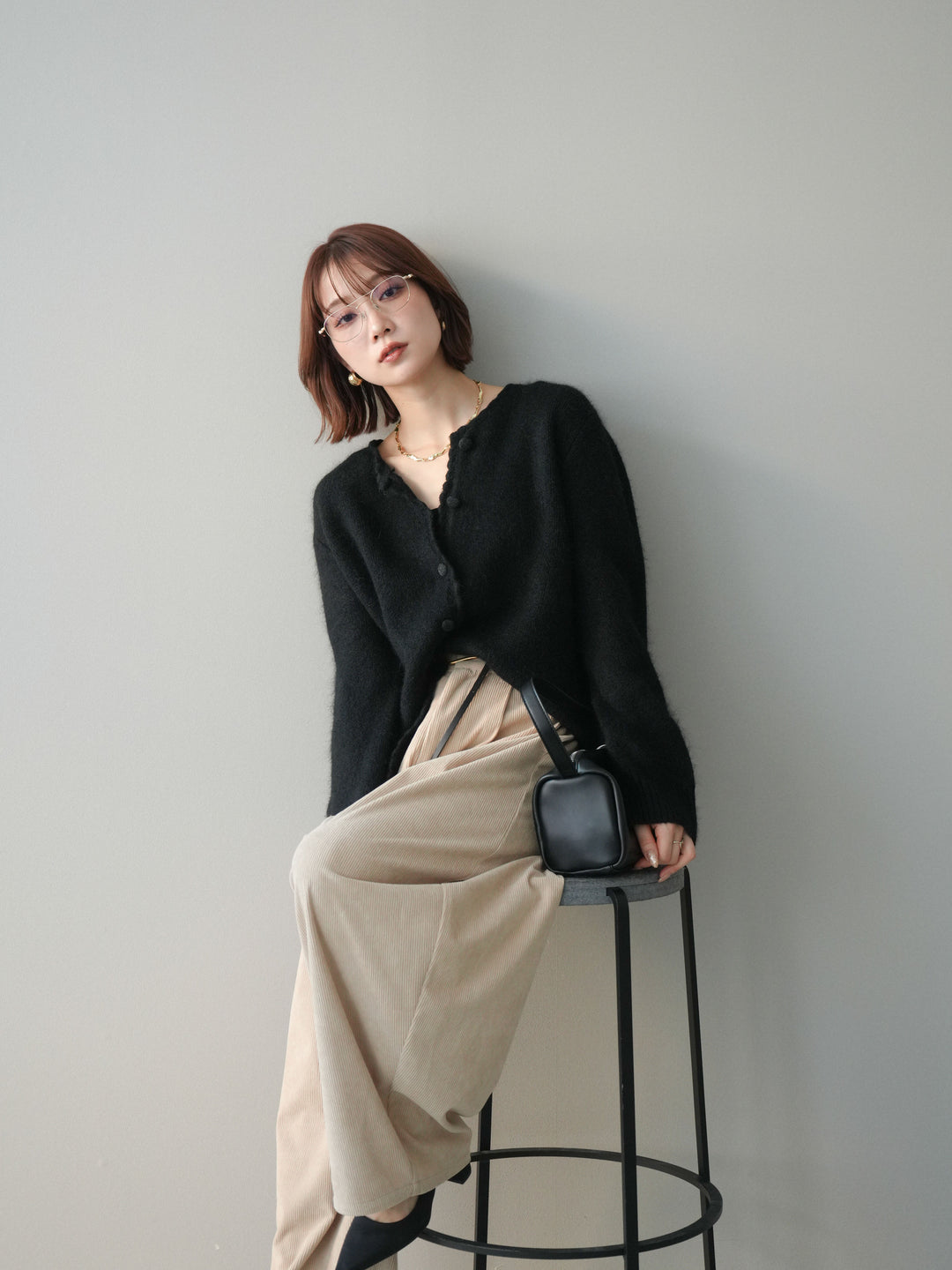 [SET]くるみボタンニットカーディガン+コーデュロイサイドタックコクーンパンツ(2set)