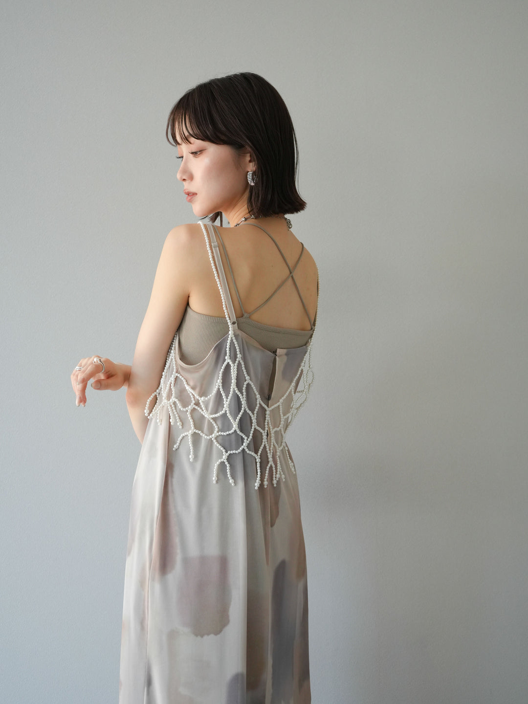 [予約]水彩アートシアーキャミワンピース/エクリュ