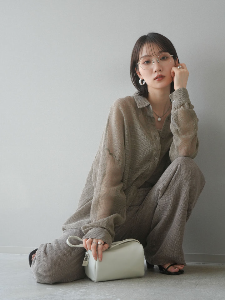 [予約]コットンラメメッシュオーバーシャツ/ベージュ