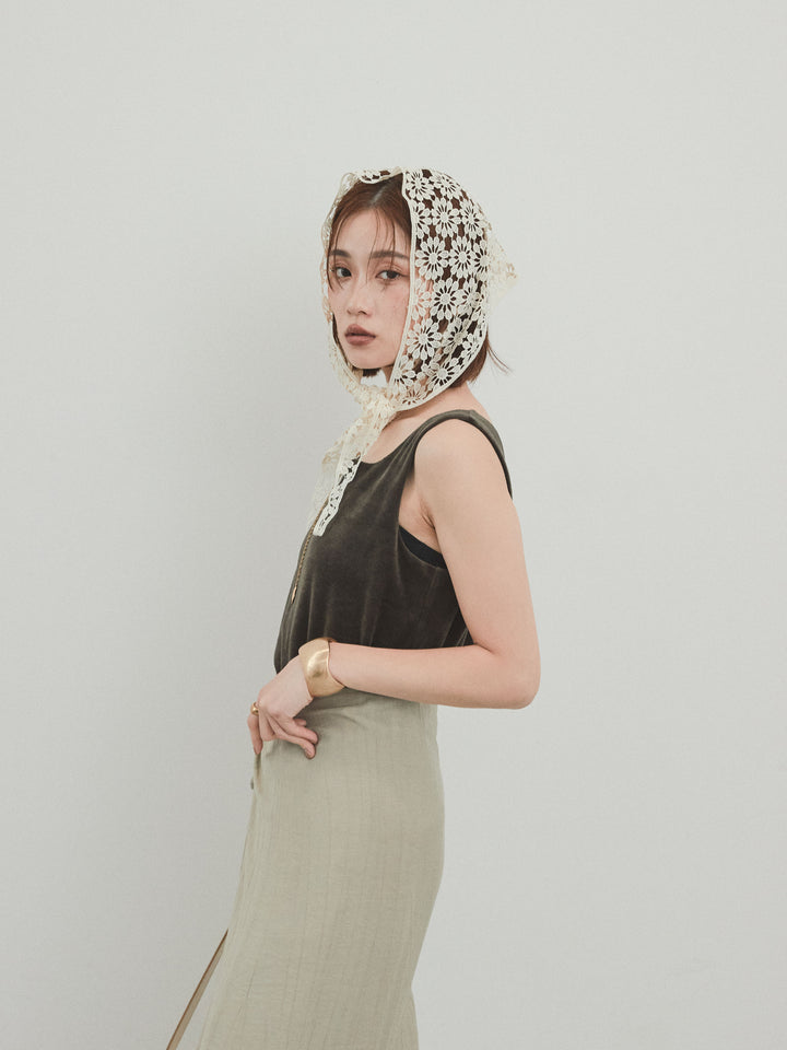 [予約]スクエアベロアタンクトップ/チャコール