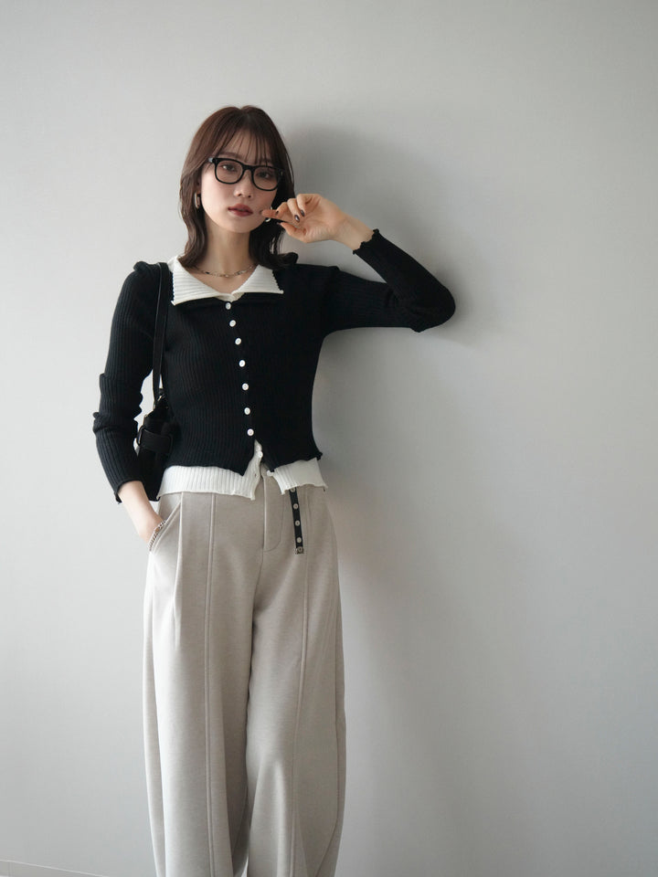 [予約]配色レイヤードリブニットカーディガン/black