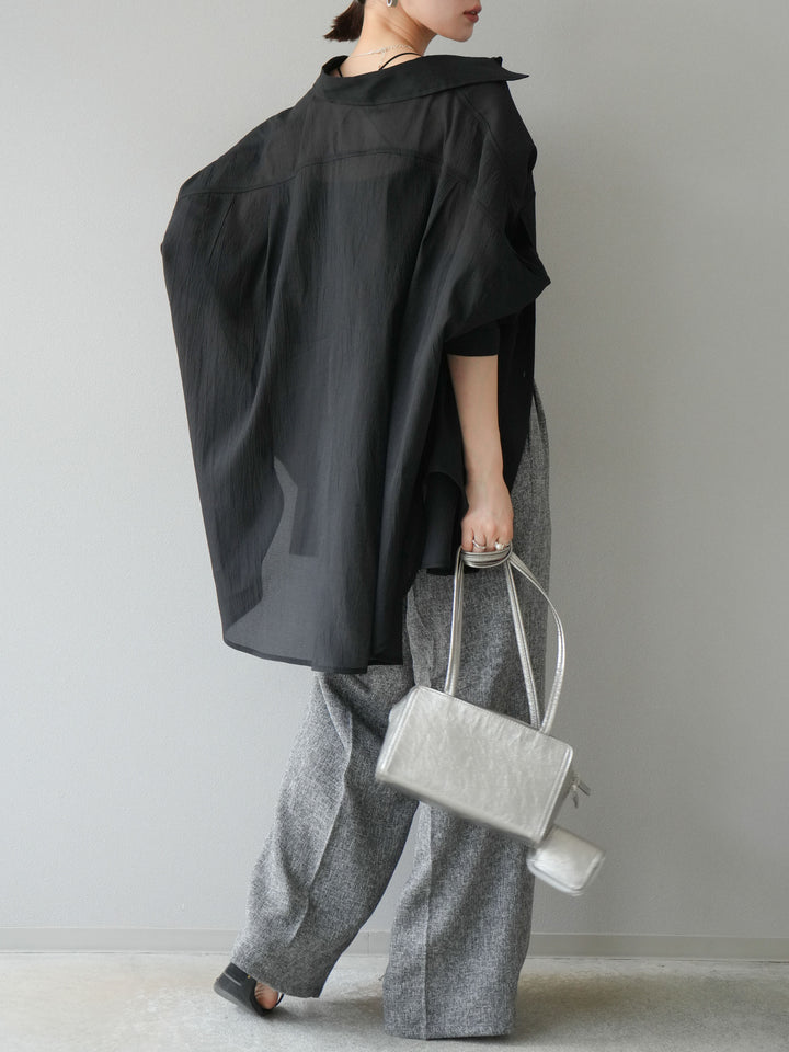 [預購] 混合粗花呢褶襉褲/黑色