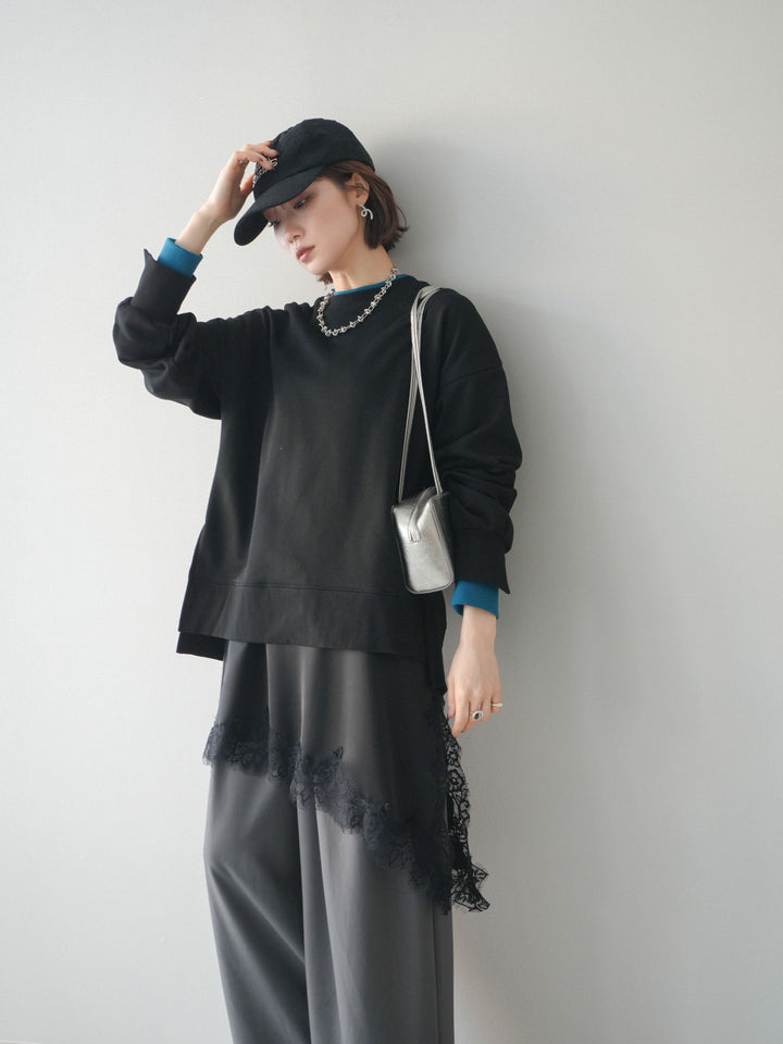 [予約]配色レイヤードデザインスエットプルオーバー/black