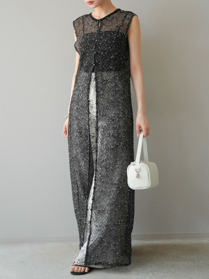 【預購】花朵提花牛仔寬褲/黑