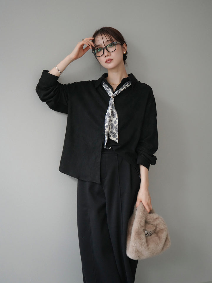 [予約]スカーフ付きスエードシャツ/black