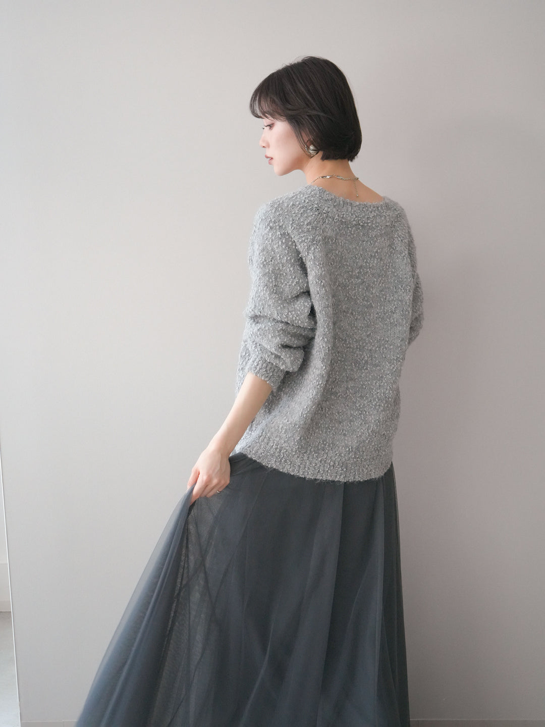 [SET]Vネックスラブニットプルオーバー+選べるアクセセット(2set)