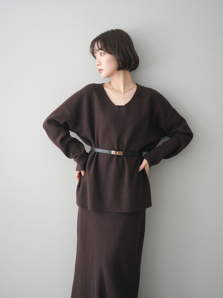 [SET]ベルト付Vネックニット＆スカートSET UP(2set)