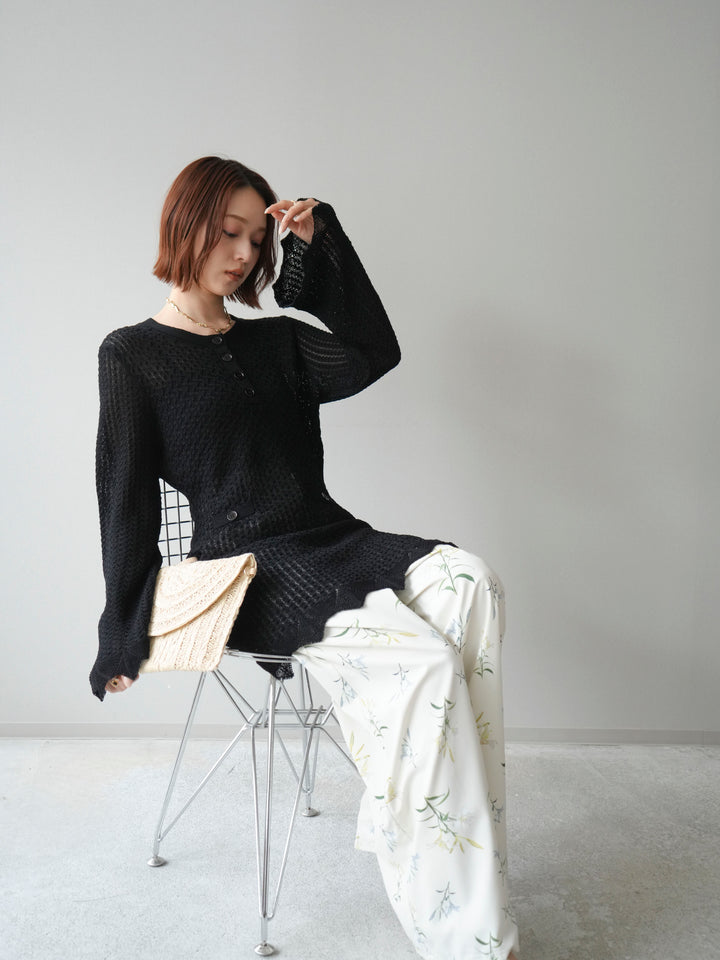 [予約]ヘンリーネックニットチュニック/black