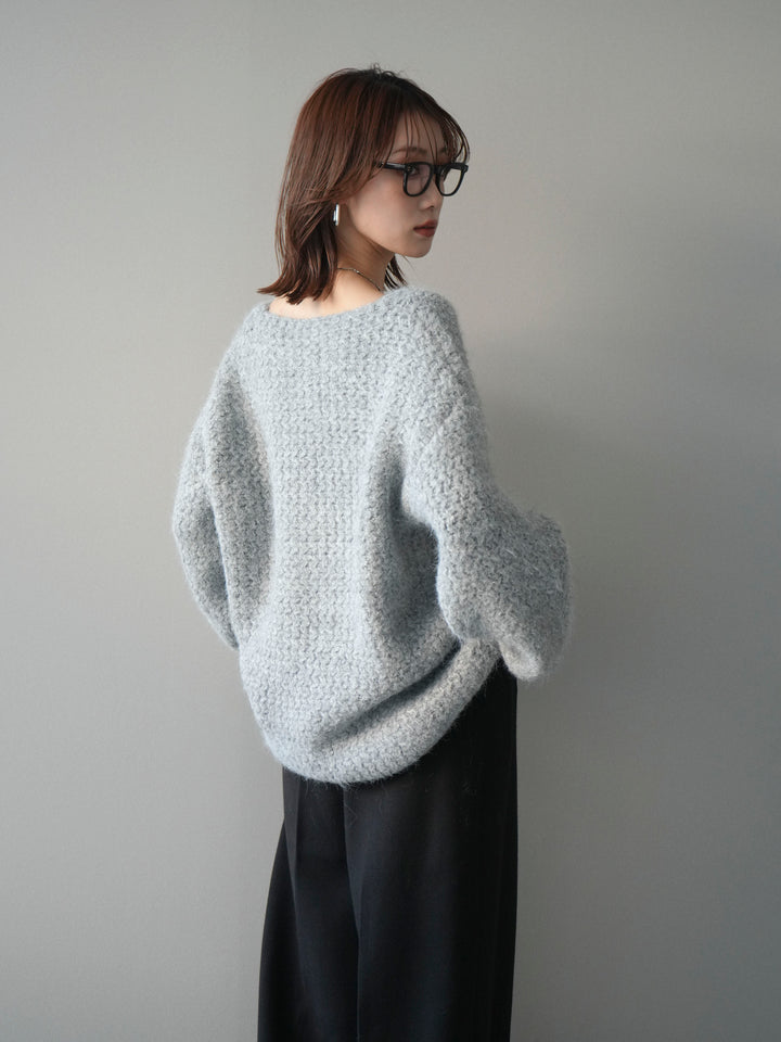 [予約]ウールタッチラメミックスヤーンVネックニットプルオーバー/lightgray