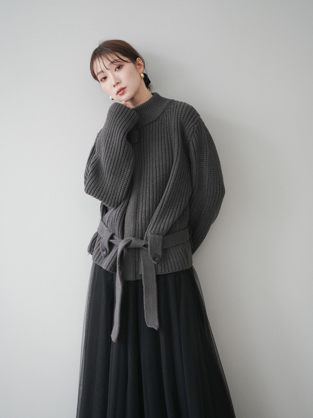 [SET]畦編みボトルネックZIPニットカーディガン+畦編みボトルネックZIPニットカーディガン(2set)