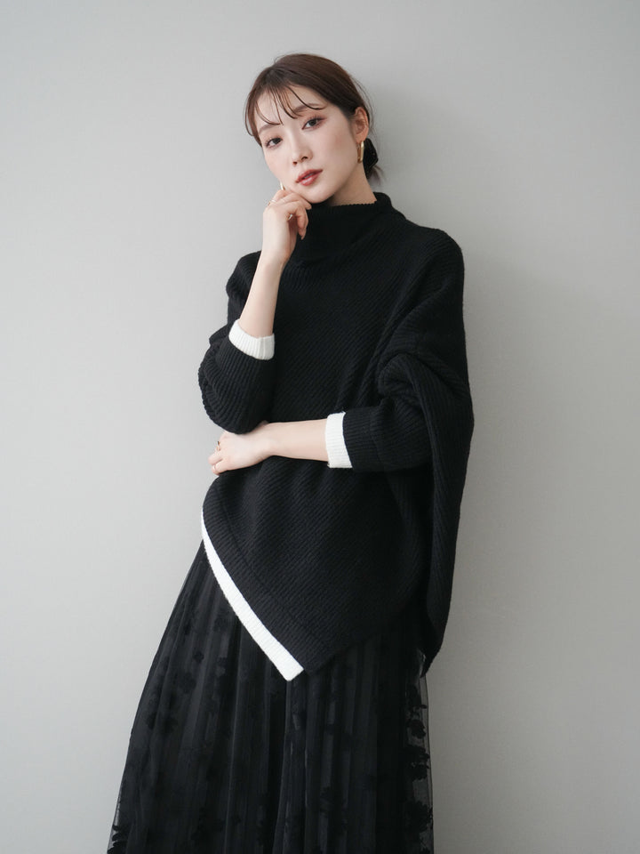 [予約]配色アシンメトリードルマンニットプルオーバー/black