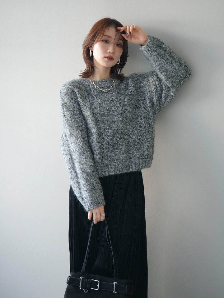 [予約]ワイドケーブルミックスニットプルオーバー/gray