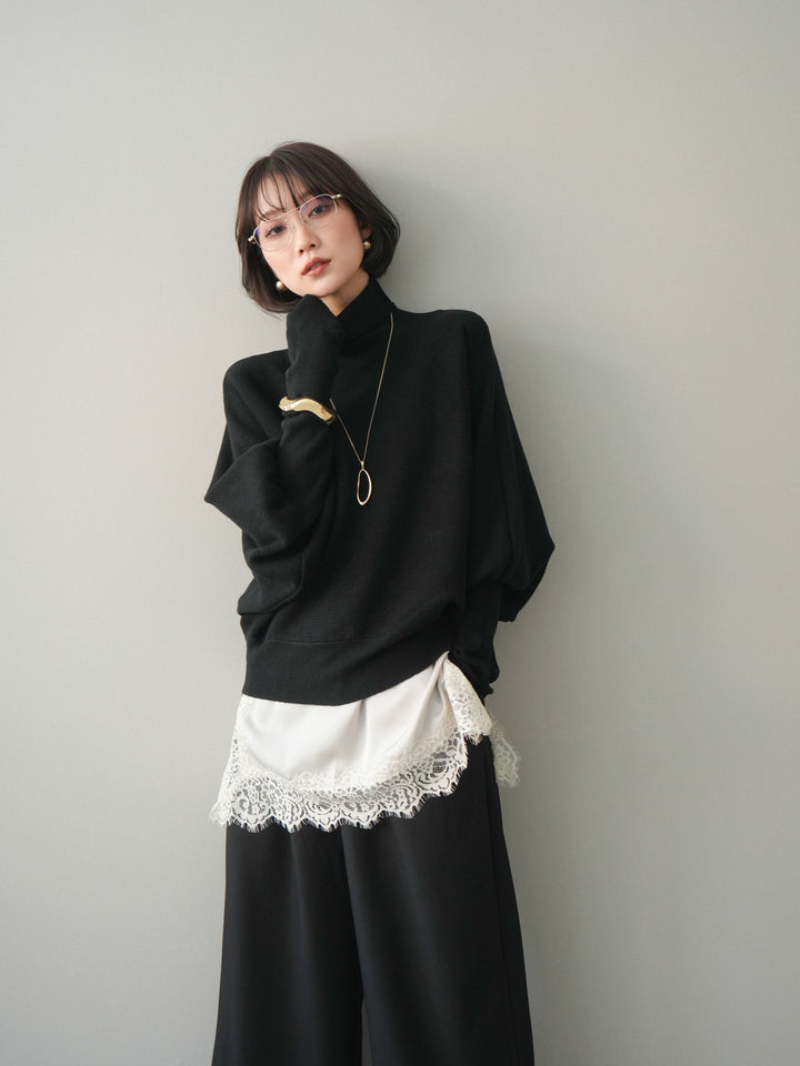 [予約]ボリュームドルマンタートルニットプルオーバー/black
