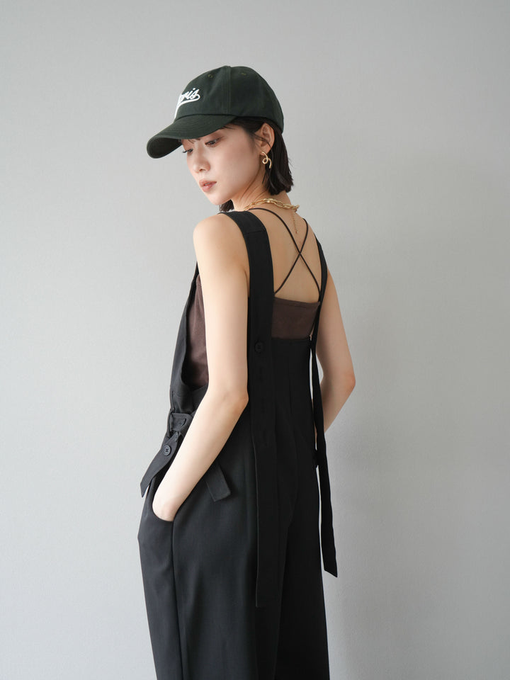 【預購】皮帶設計工裝褲/黑色