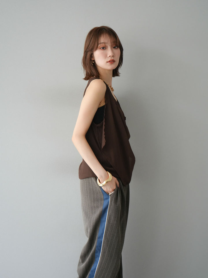 [予約]サイドラインストライプワイドパンツ/ブラウン