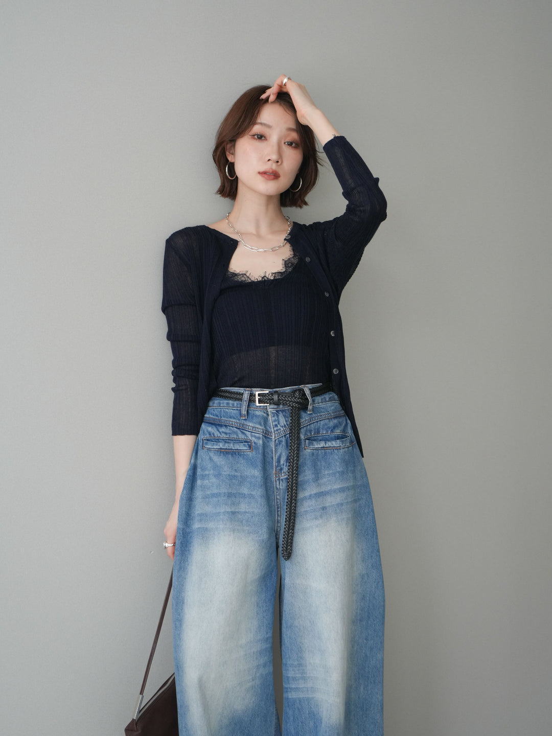 [予約]インナーレースキャミソール＆カーディガンアンサンブル/navy
