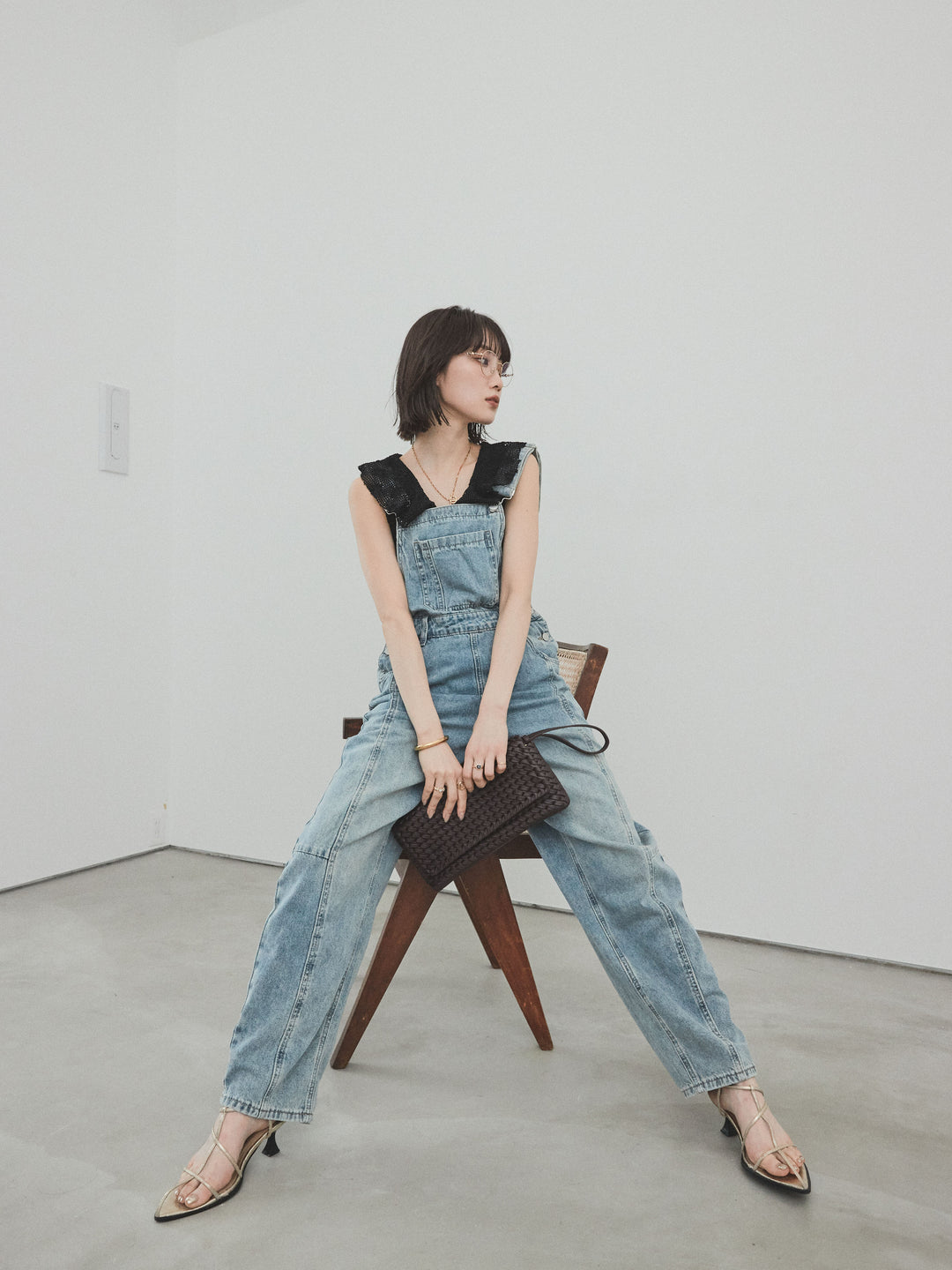 [予約]センターシームデニムサロペット /ライトブルー