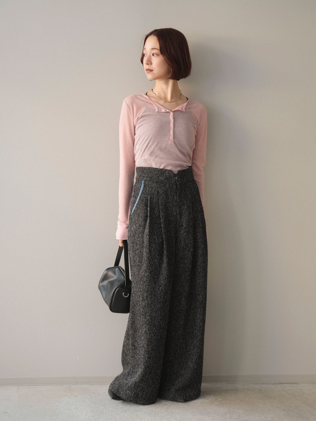 [予約]シアーリブヘンリーネックロンT/pink