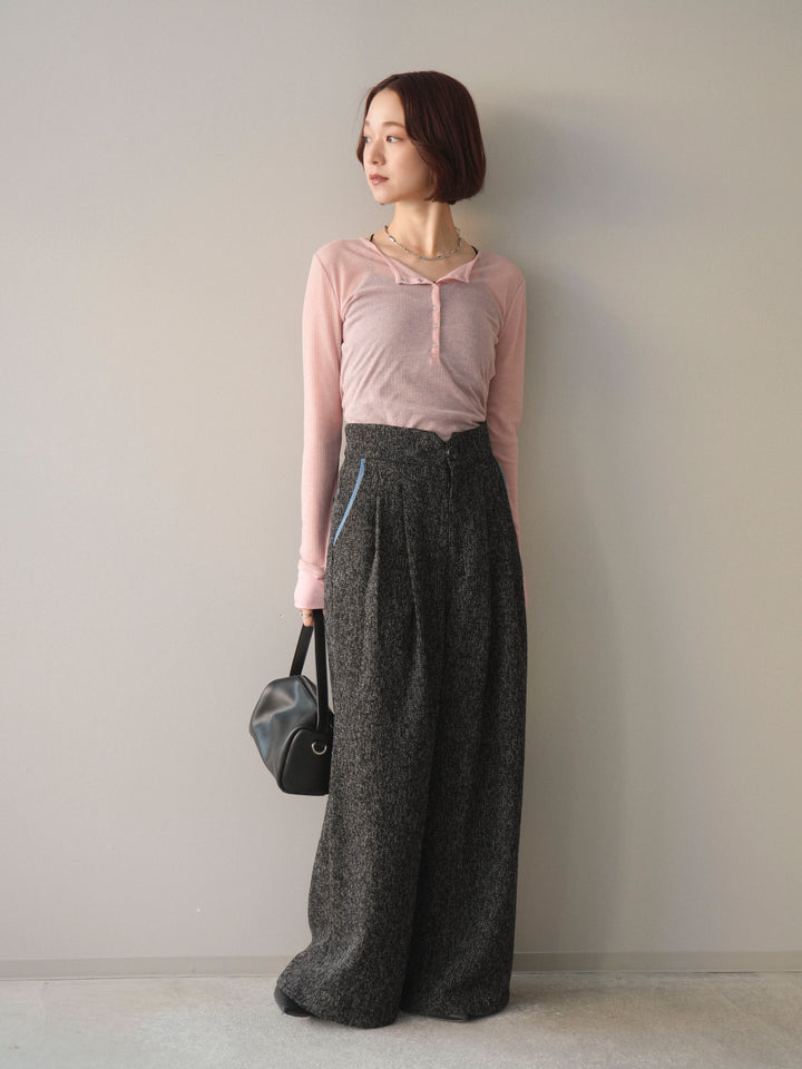 [予約]シアーリブヘンリーネックロンT/pink