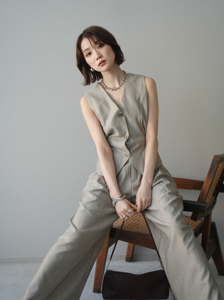 [予約]サイド切替ヘリンボーンベスト/beige