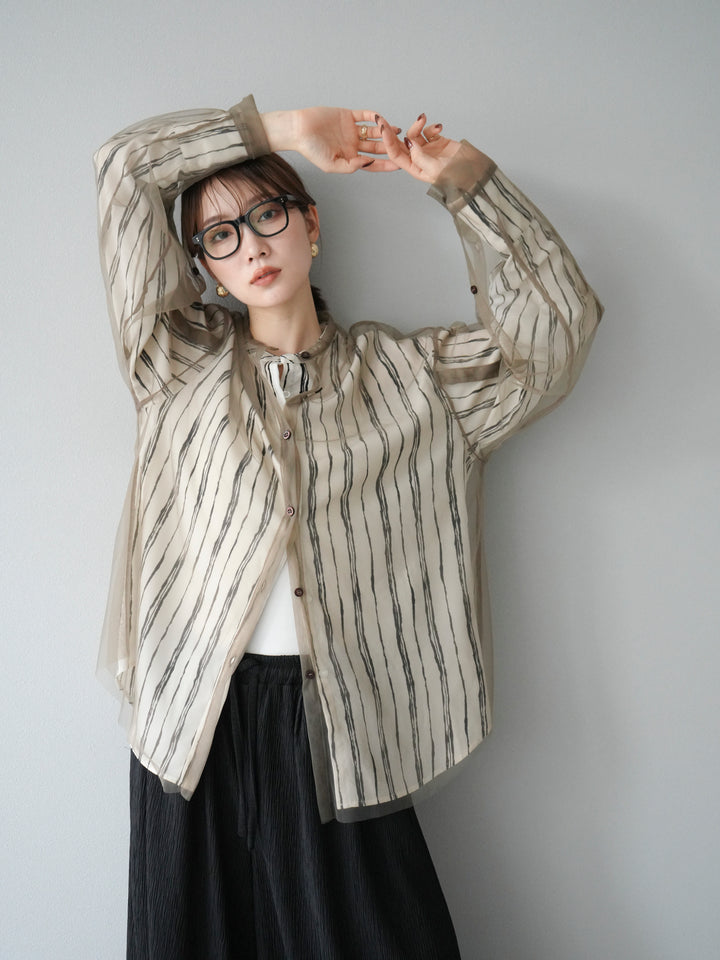 [予約]2WAYスリーブチュールシャツ/グレージュ