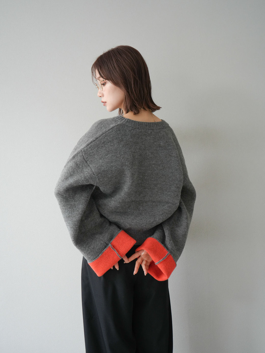 【SET】雙色針織開襟衫+褶襉設計寬褲（2套）