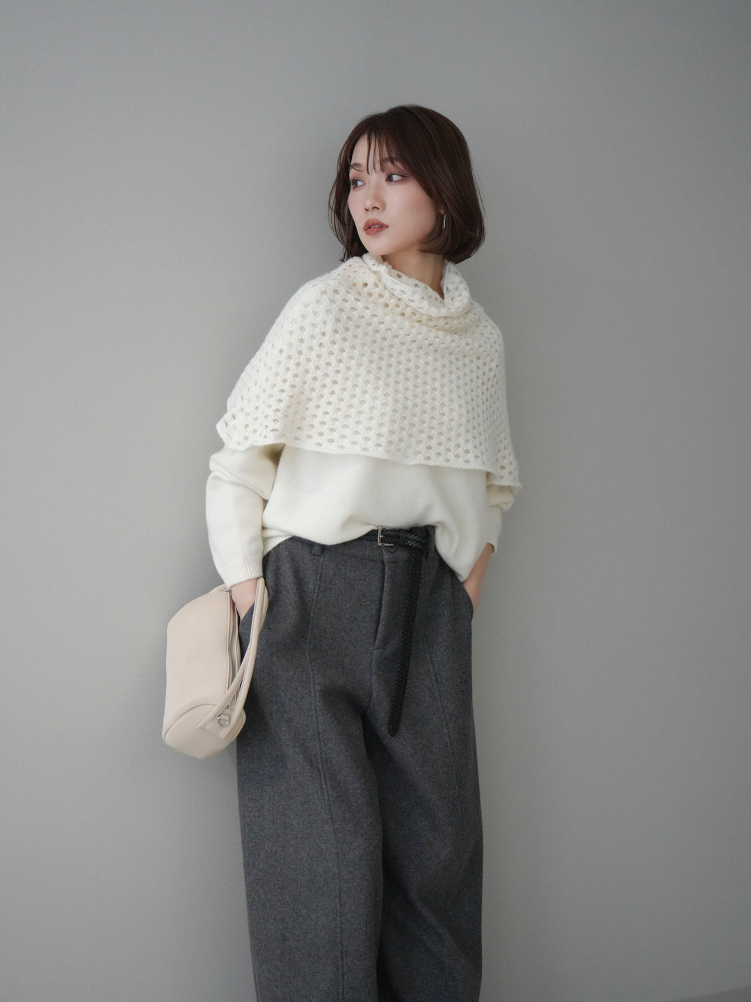 [予約]メッシュケープアンサンブルニットプルオーバー/white