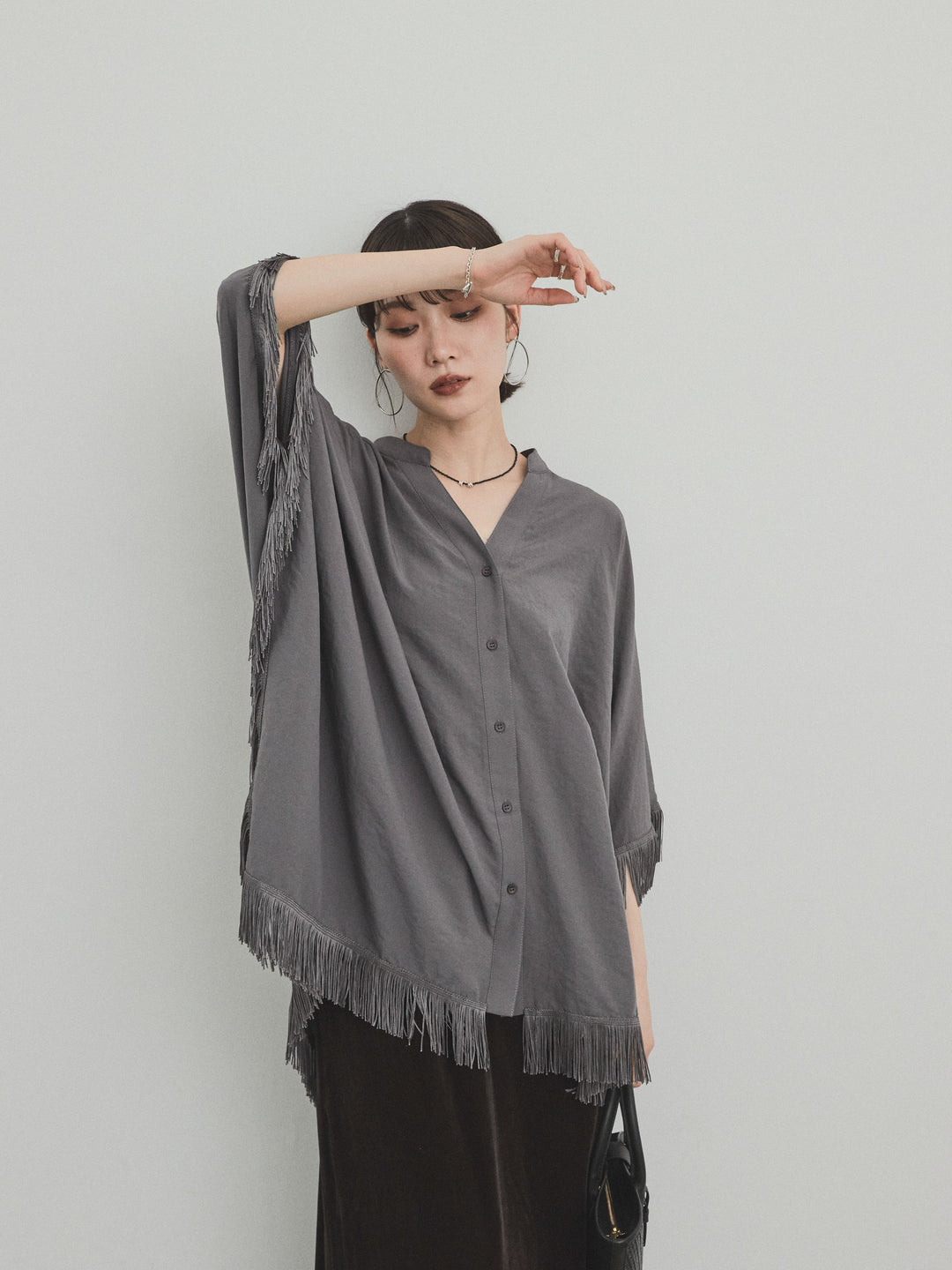 [SET] 方形流蘇斗篷襯衫 + 方形流蘇斗篷襯衫（2 件套）