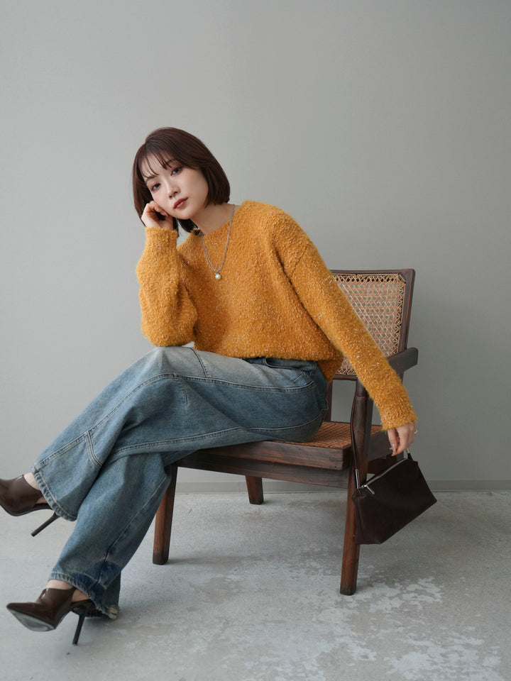 [予約]モールラメミックスヤーンニットプルオーバー/yellow