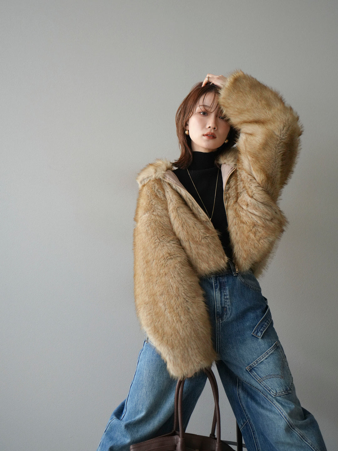 [予約]フェイクファーショートZIPジャケット/mix