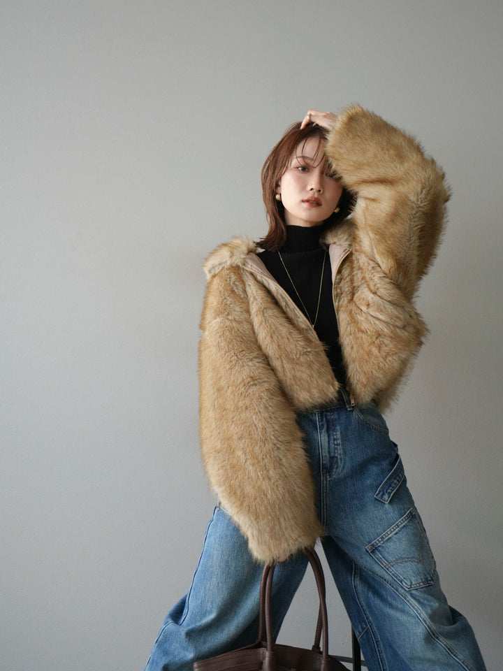 [予約]フェイクファーショートZIPジャケット/mix