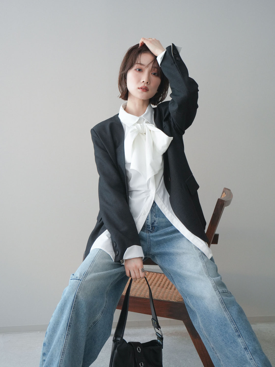 [予約]ノーカラージャケット/charcoal