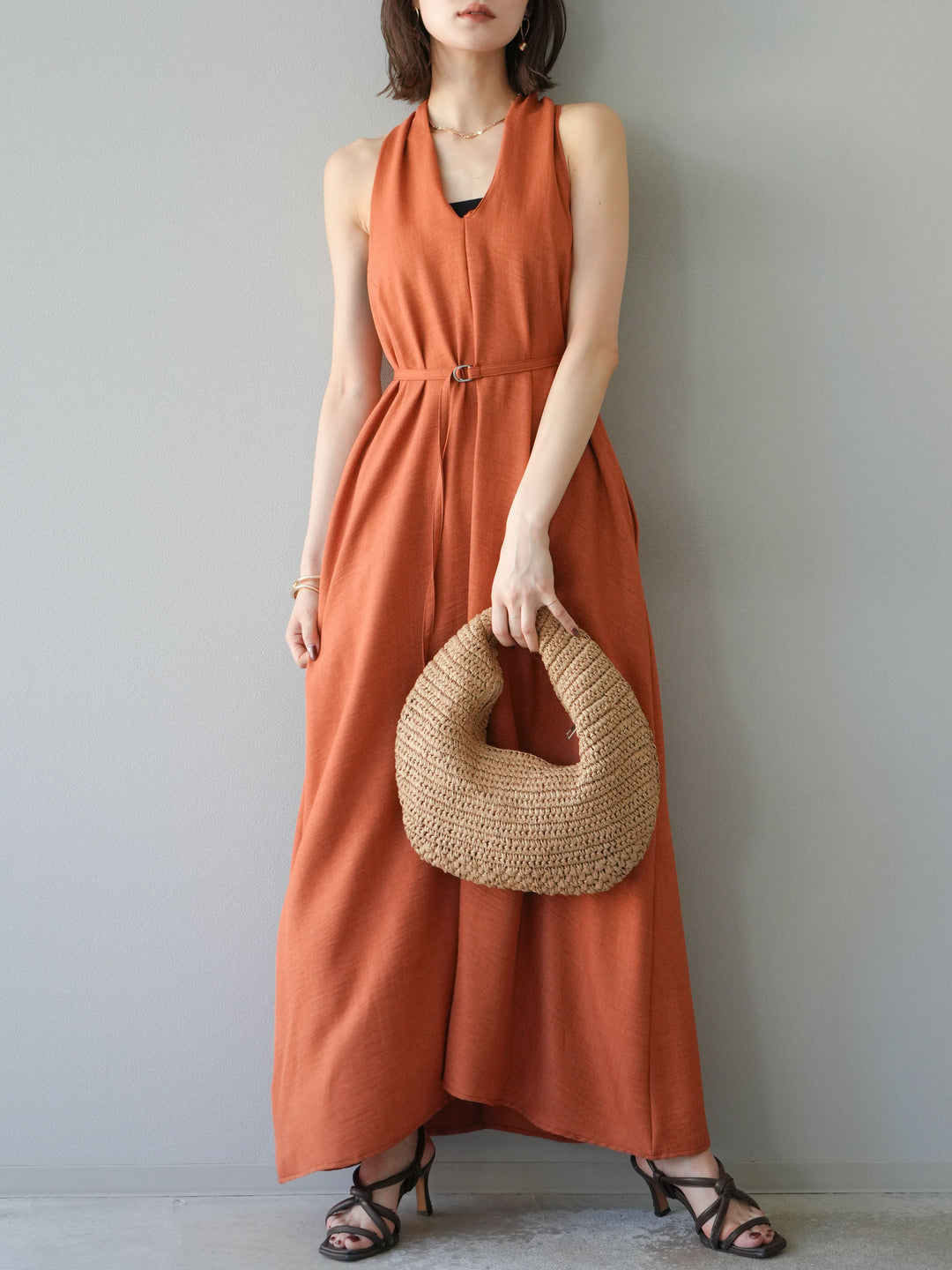 【預購】環形設計不均勻染色洋裝/橘色