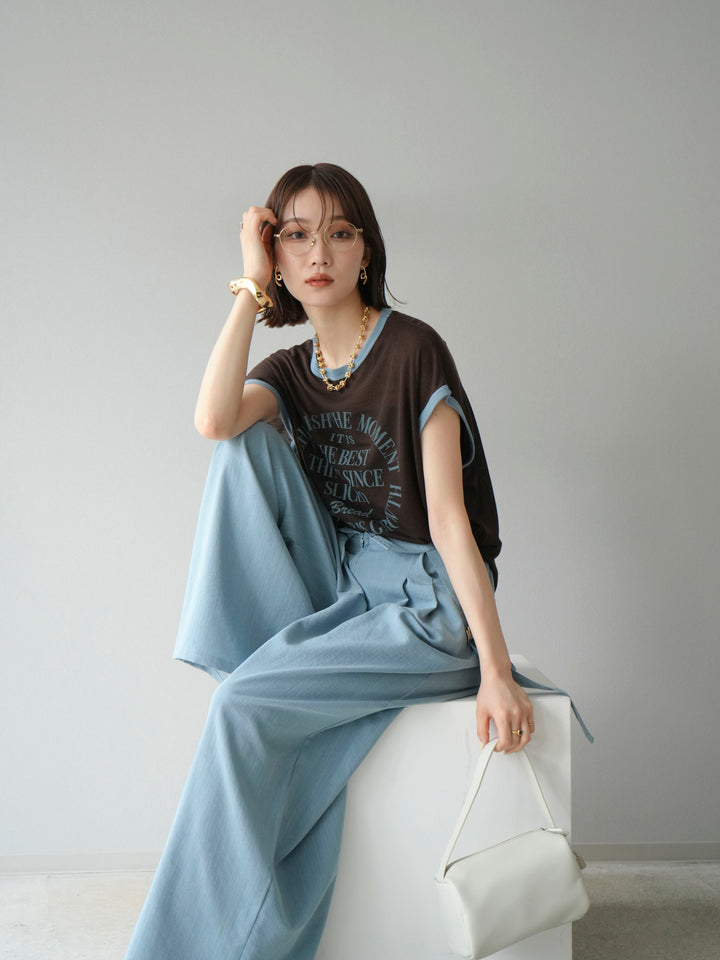 [SET]ストリングデザインハイウエストサロペット+シアーフライス ロゴプリントT (2set)