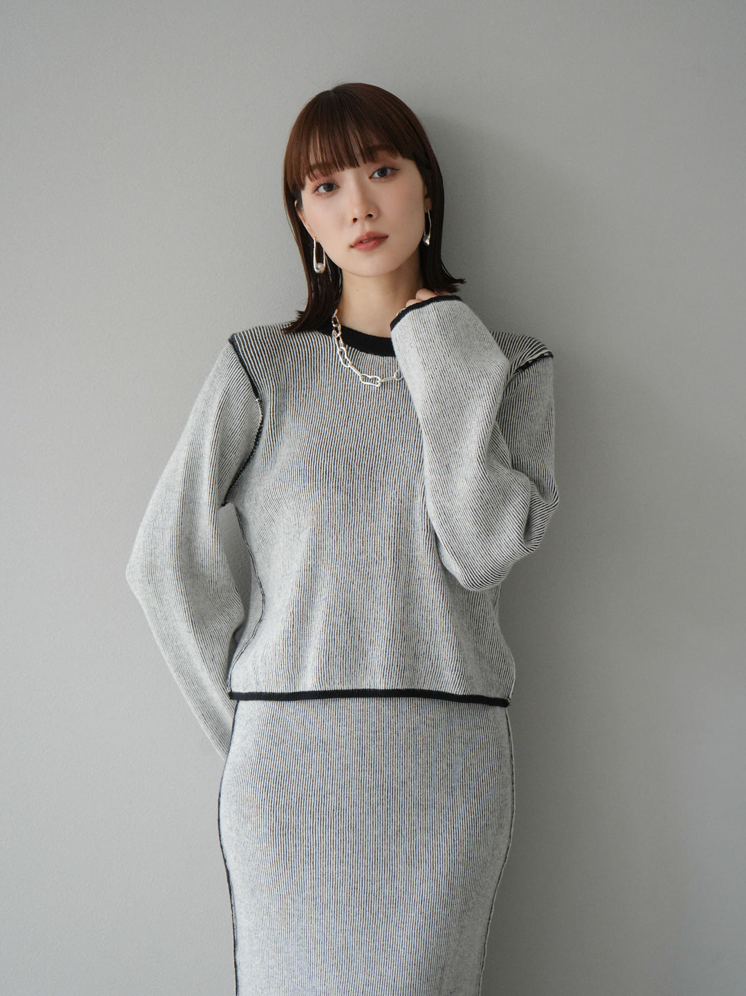 [套裝] 雙面配色羅紋針織套頭衫 + 可選飾品套裝（2 套）