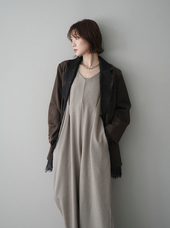 [予約]レースドッキングオーバージャケット/brown